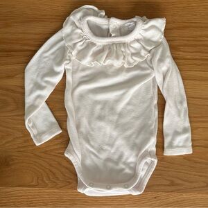 Angel Dear White Ruffled Long Sleeve Bodysuit